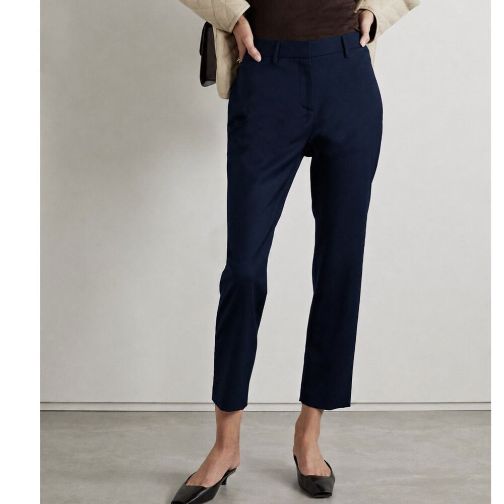 Nili Lotan 4 Virgin Wool Tel Aviv Pants $495 Straight Leg Cropped Navy Blue NWT